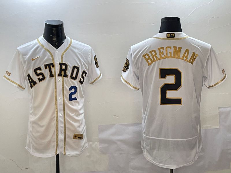 Men Houston Astros #2 Bregman White Gold Elite 2025 Nike MLB Jersey style 3->houston astros->MLB Jersey